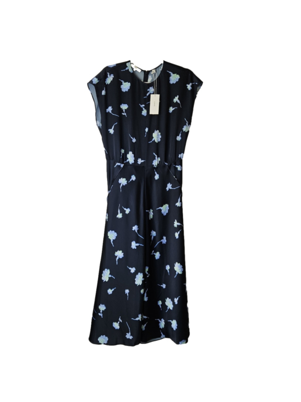 Vince Sea Carnation Cap Sleeve Dress Size 6 *Flaw* Blue Floral Print - Picture 2 of 15
